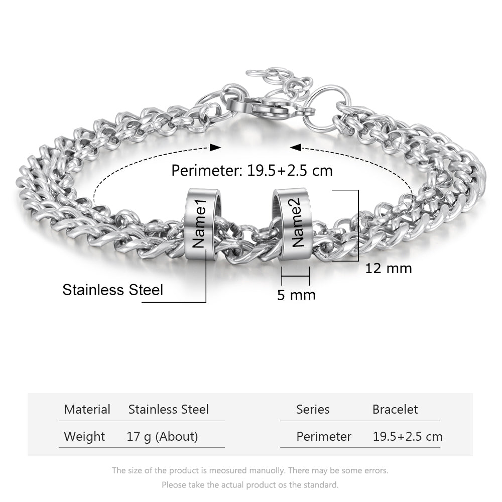 Men's Engraved 2 Beads Bracelet