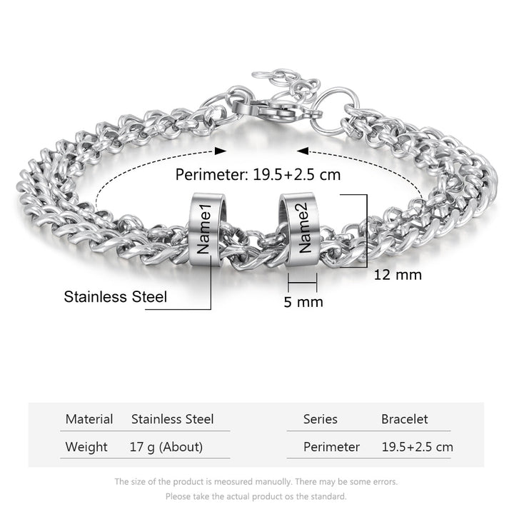 Men's Engraved 2 Beads Bracelet