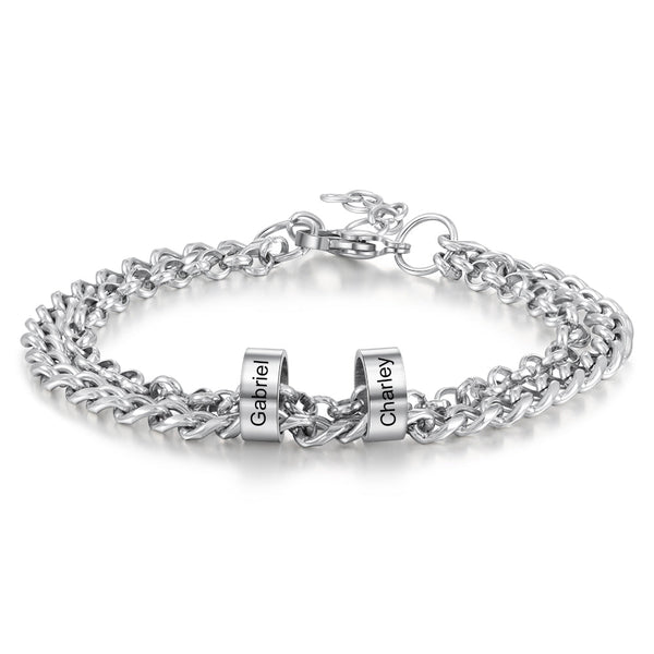 Men's Engraved 2 Beads Bracelet