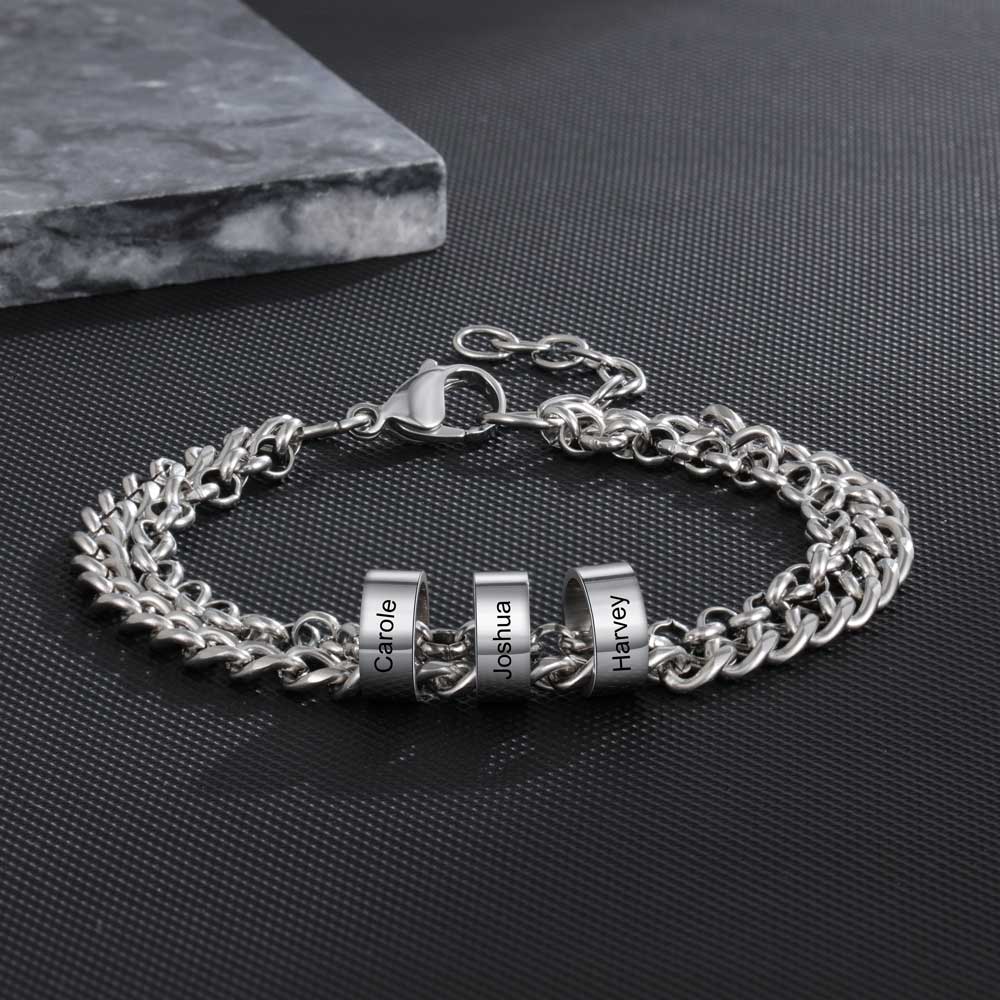 Men's Engraved 3 Beads Bracelet