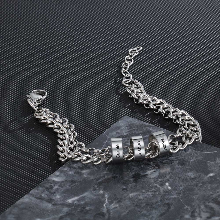 Men's Engraved 3 Beads Bracelet