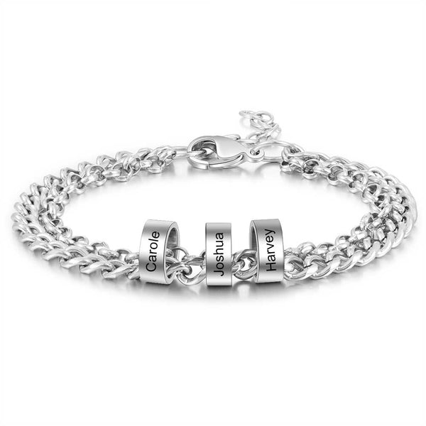 Men's Engraved 3 Beads Bracelet