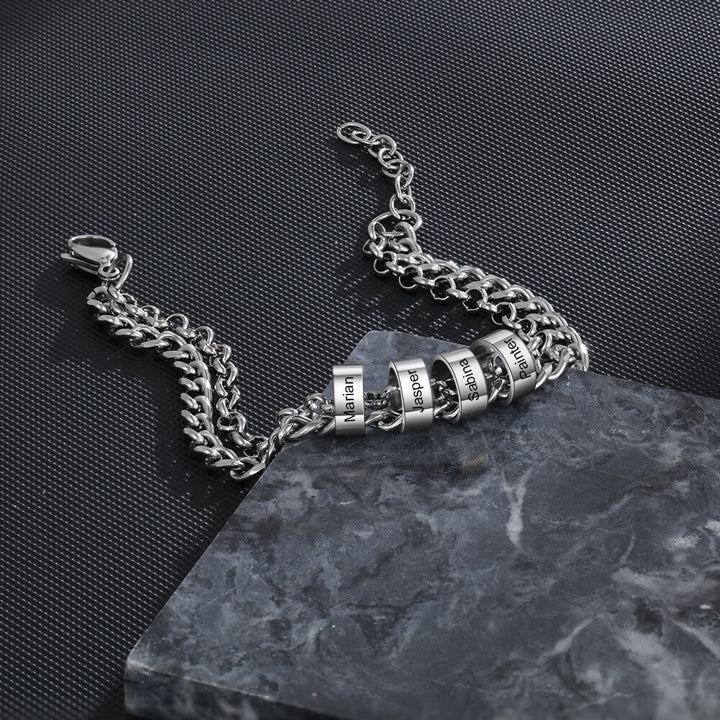 Men's Engraved 4 Beads Bracelet