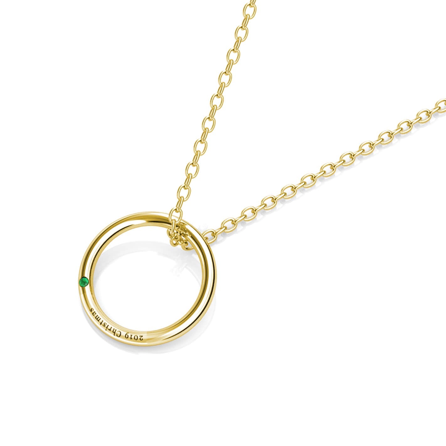 Engraved Ring Necklace with Birthstone