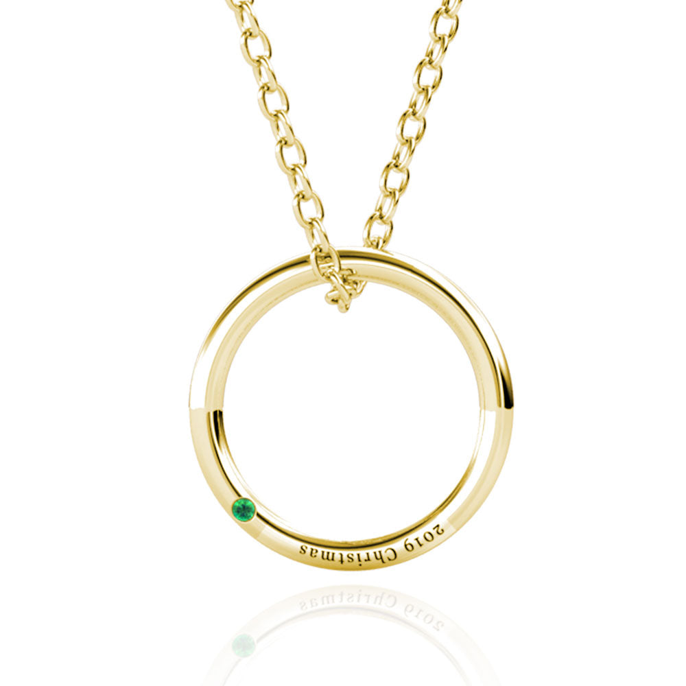 Engraved Ring Necklace with Birthstone
