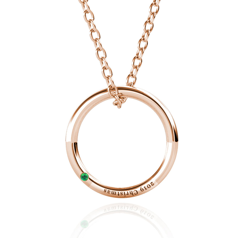 Engraved Ring Necklace with Birthstone