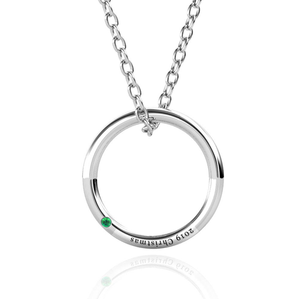 Engraved Ring Necklace with Birthstone