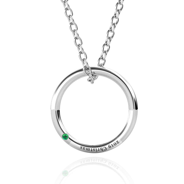 Engraved Ring Necklace with Birthstone