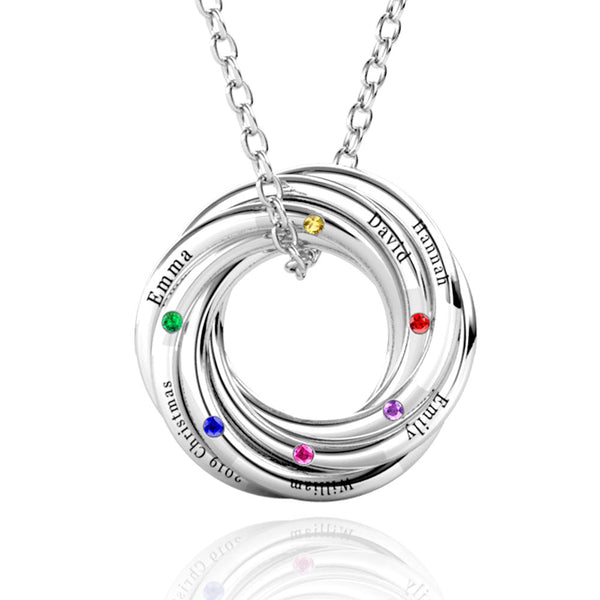 Russian 6 Ring Necklace with 6 Birthstones