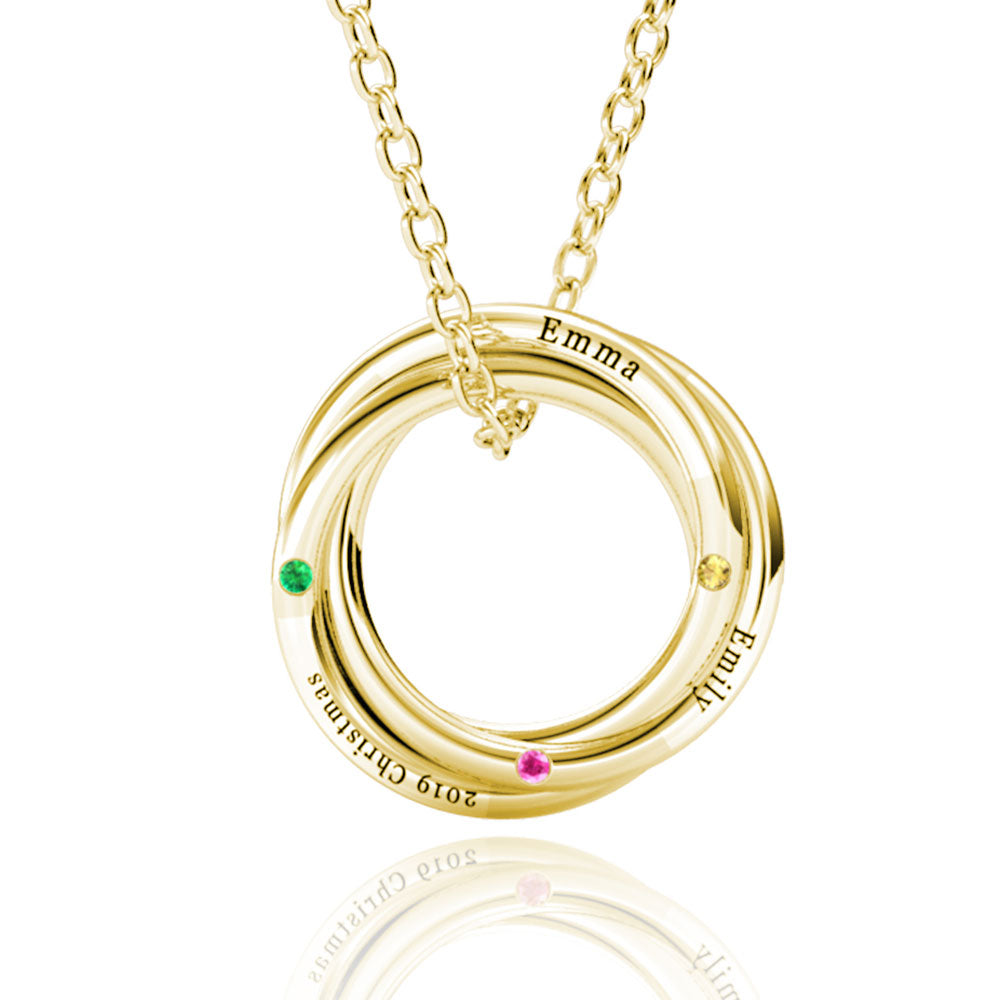 Russian 3 Ring Necklace with 3 Birthstones
