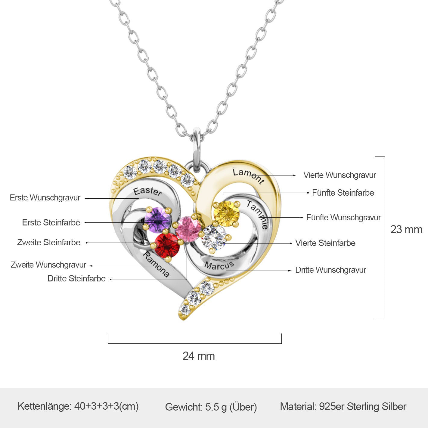 Kette mit 5 Geburtssteinen