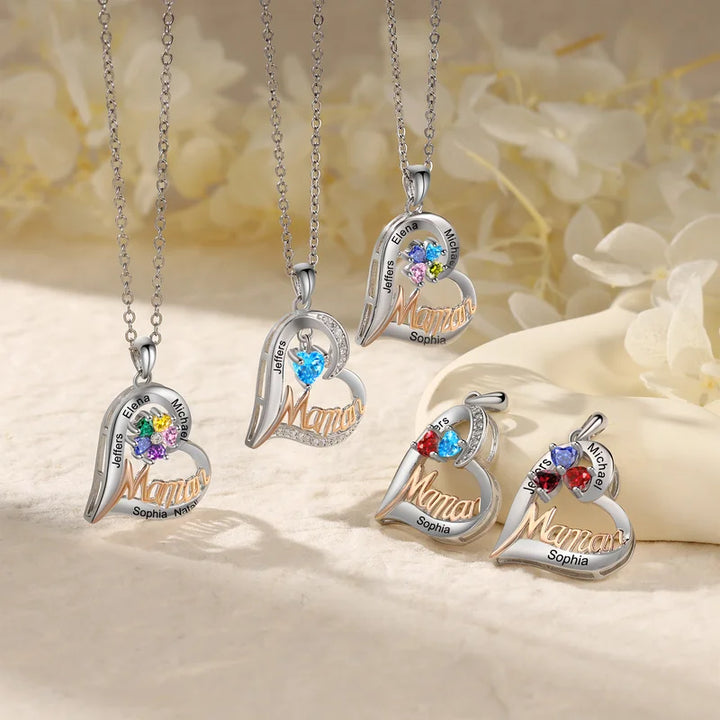 Personalisierte Kette für Mütter, Kette mit Geburtsstein, Herzkette mit Gravur, Kette Kindernamen, Muttertag Geschenk