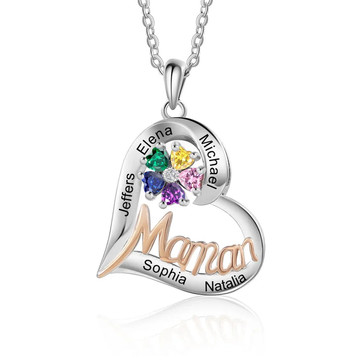 Personalisierte Kette für Mütter, Kette mit Geburtsstein, Herzkette mit Gravur, Kette Kindernamen, Muttertag Geschenk