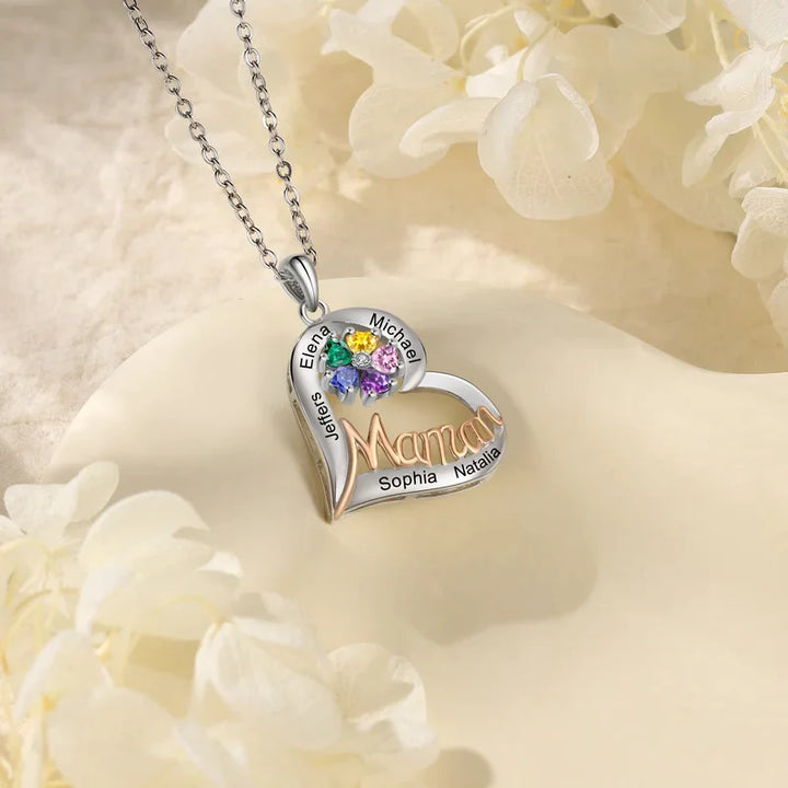 Personalisierte Kette für Mütter, Kette mit Geburtsstein, Herzkette mit Gravur, Kette Kindernamen, Muttertag Geschenk