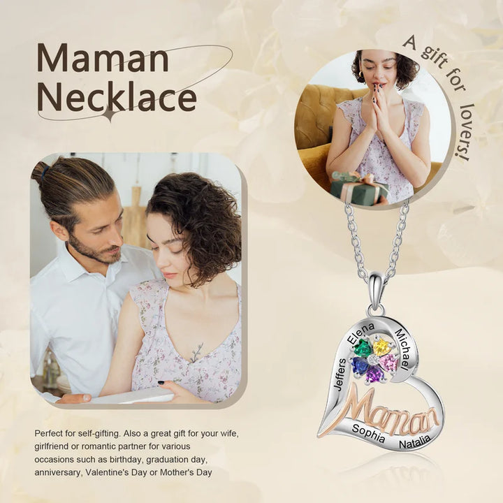 Personalisierte Kette für Mütter, Kette mit Geburtsstein, Herzkette mit Gravur, Kette Kindernamen, Muttertag Geschenk