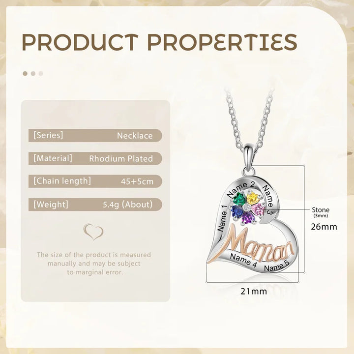 Personalisierte Kette für Mütter, Kette mit Geburtsstein, Herzkette mit Gravur, Kette Kindernamen, Muttertag Geschenk
