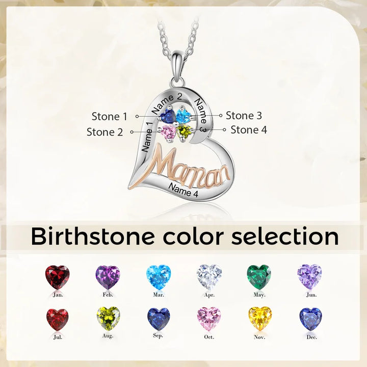 Personalisierte Kette für Mütter, Kette mit Geburtsstein, Herzkette mit Gravur, Kette Kindernamen, Muttertag Geschenk
