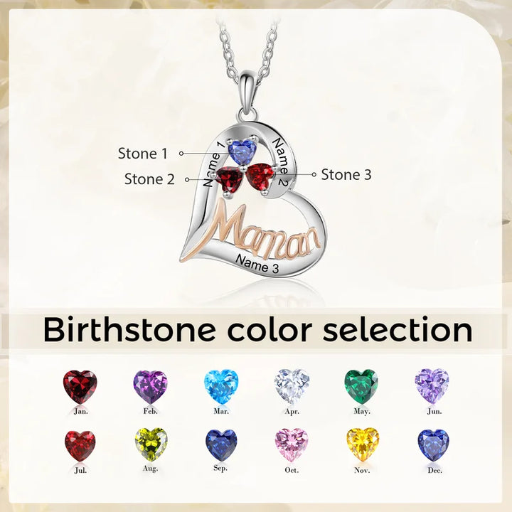 Personalisierte Kette für Mütter, Kette mit Geburtsstein, Herzkette mit Gravur, Kette Kindernamen, Muttertag Geschenk