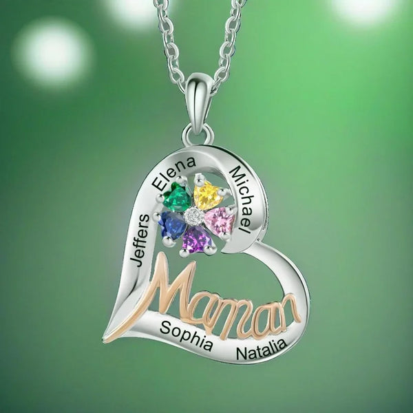 Personalisierte Kette für Mütter, Kette mit Geburtsstein, Herzkette mit Gravur, Kette Kindernamen, Muttertag Geschenk