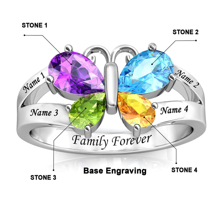 4 Birthstones Butterfly Ring