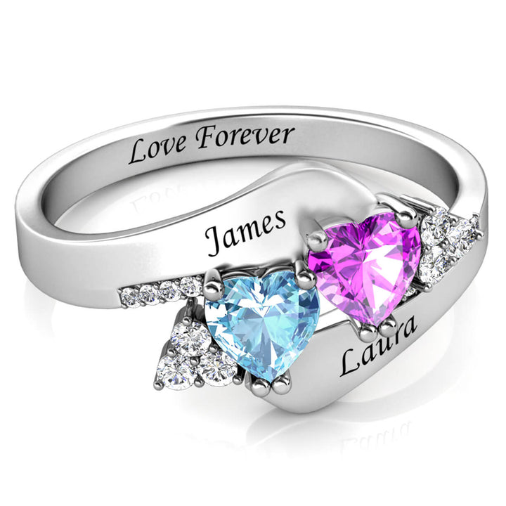 2 Heart Birthstones Ring