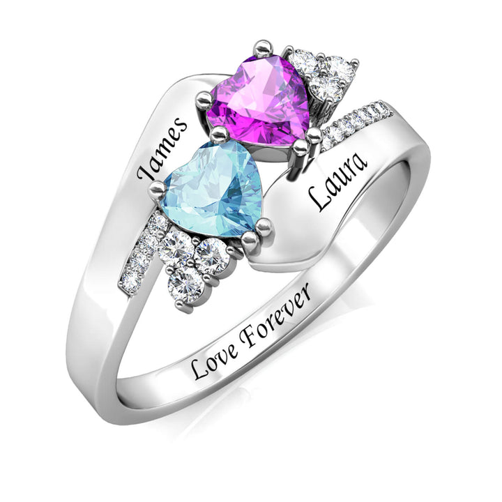 2 Heart Birthstones Ring