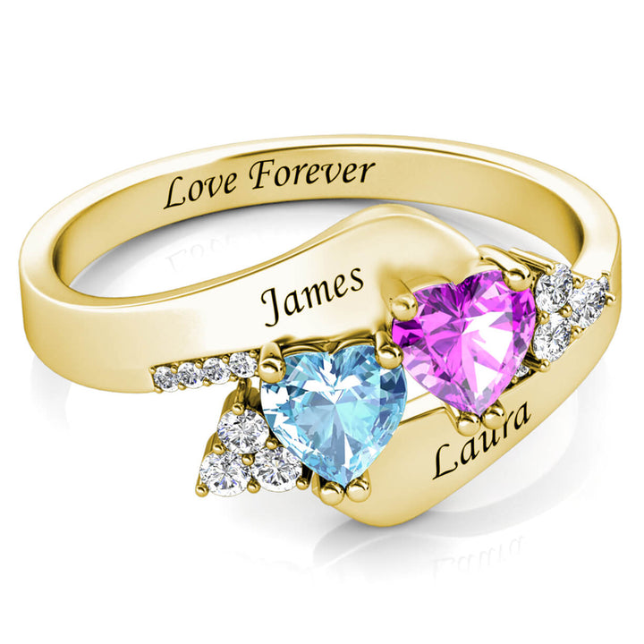 2 Heart Birthstones Ring