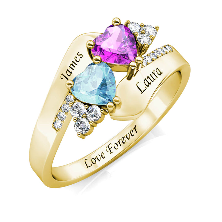 2 Heart Birthstones Ring