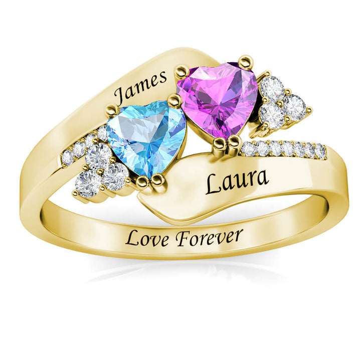 2 Heart Birthstones Ring
