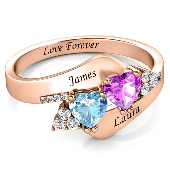 2 Heart Birthstones Ring