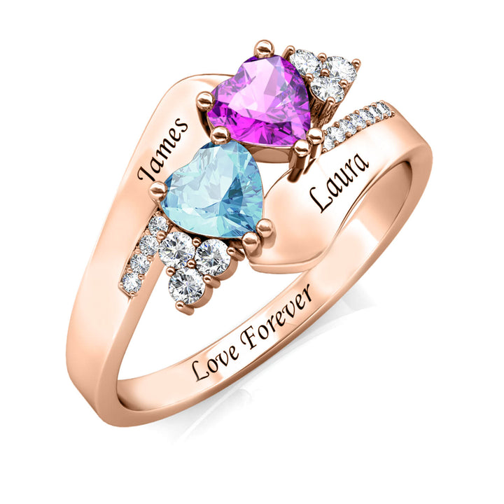 2 Heart Birthstones Ring