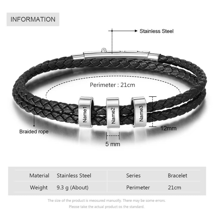 Men's Engraved 3 Beads Bracelet
