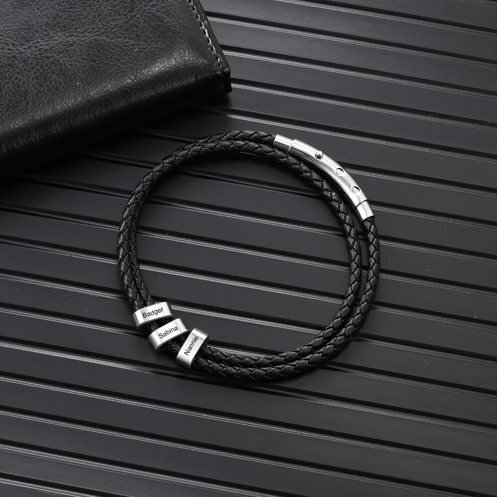 Men's Engraved 3 Beads Bracelet