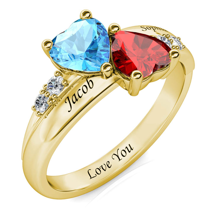 2 Heart Birthstones Ring
