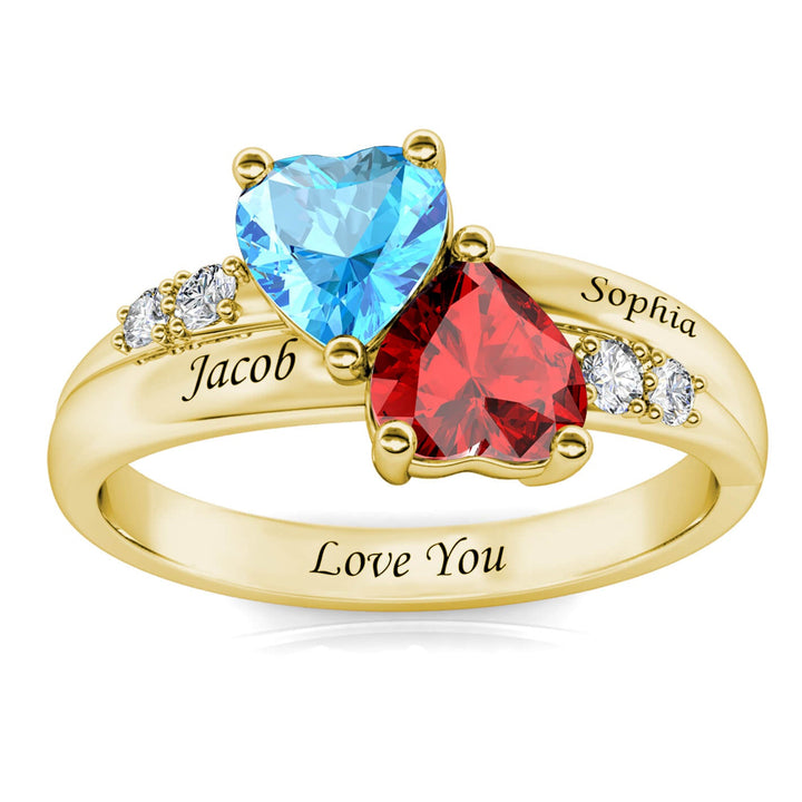 2 Heart Birthstones Ring