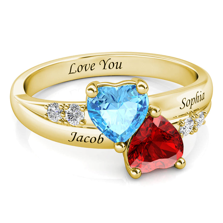 2 Heart Birthstones Ring