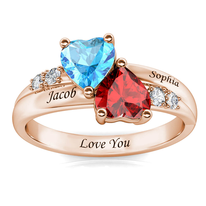 2 Heart Birthstones Ring