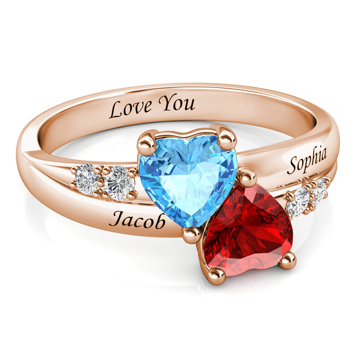 2 Heart Birthstones Ring