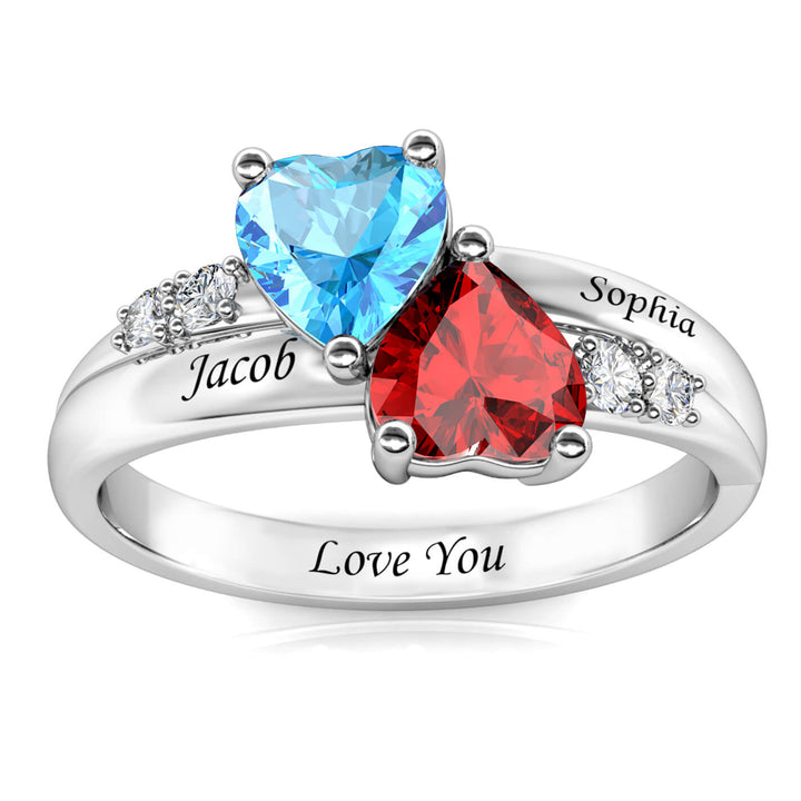 2 Heart Birthstones Ring