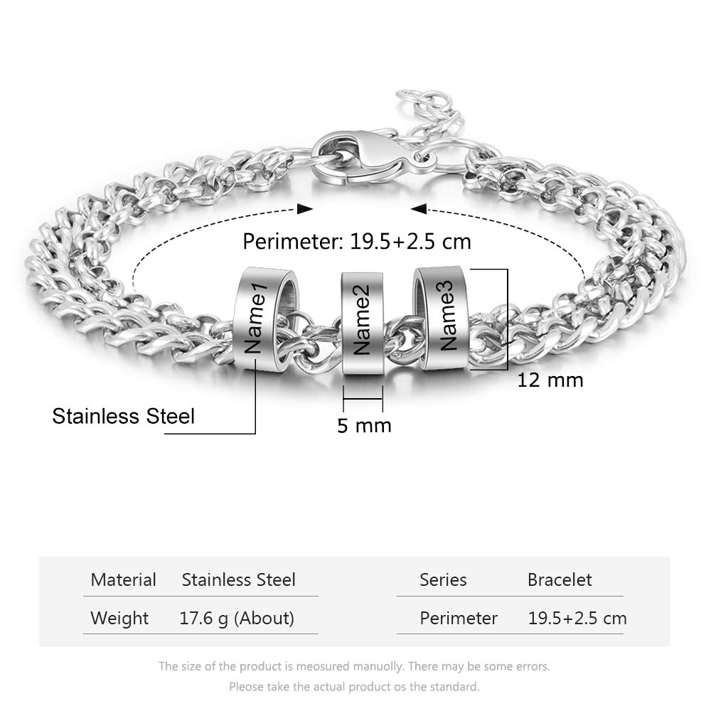 Men's Engraved 3 Beads Bracelet