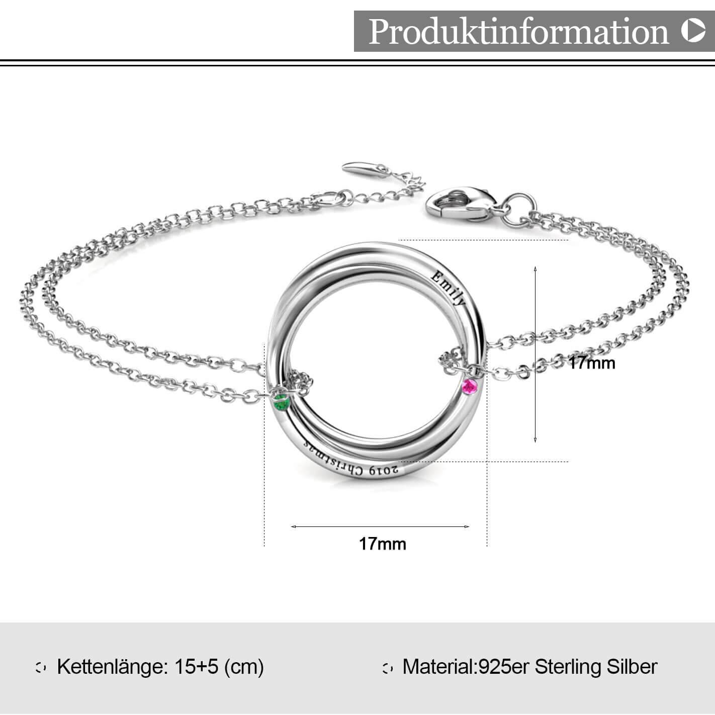 Russische 2 Ringe Armbänder mit 2 Geburtssteinen