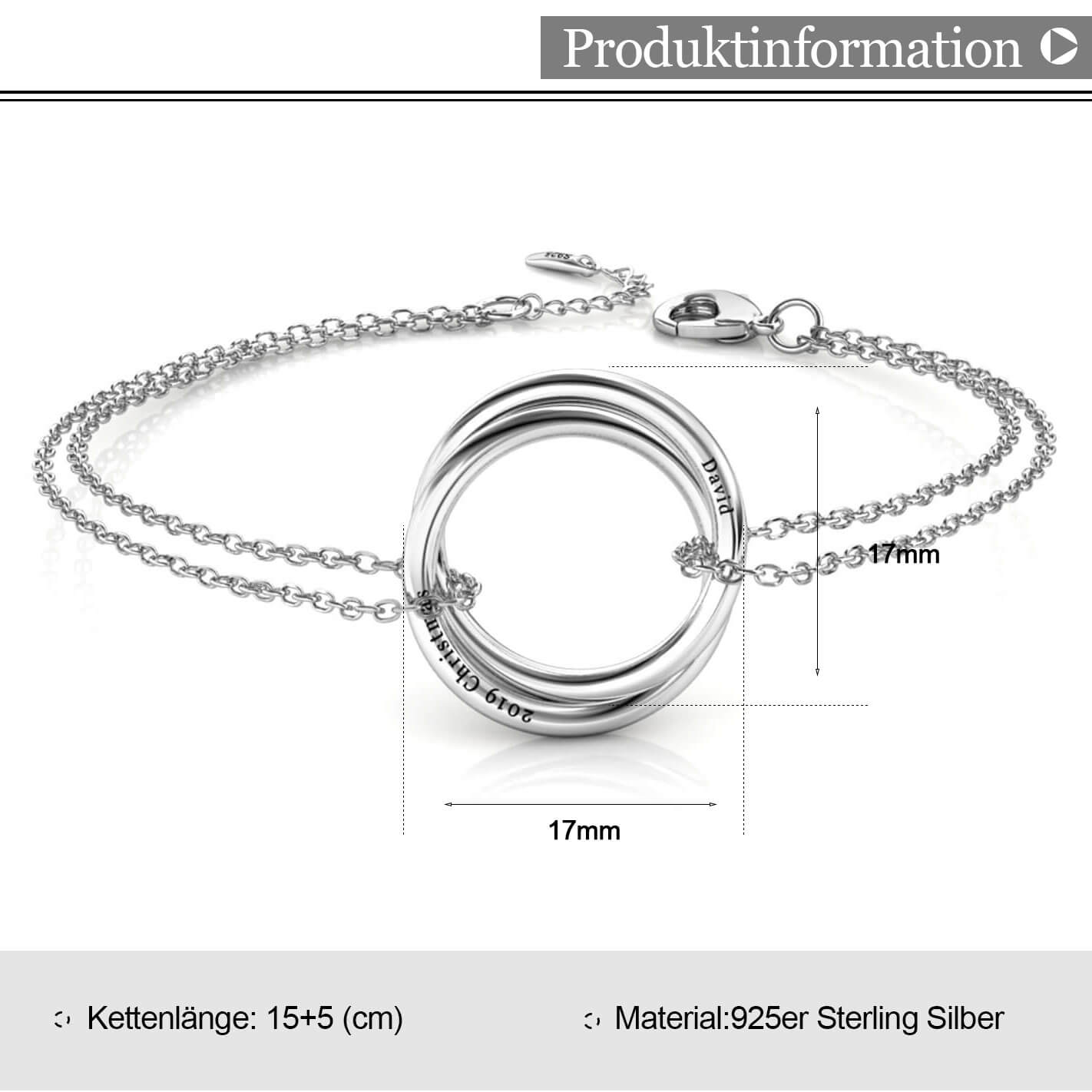Russische 2 Ringe Armbänder mit Gravur