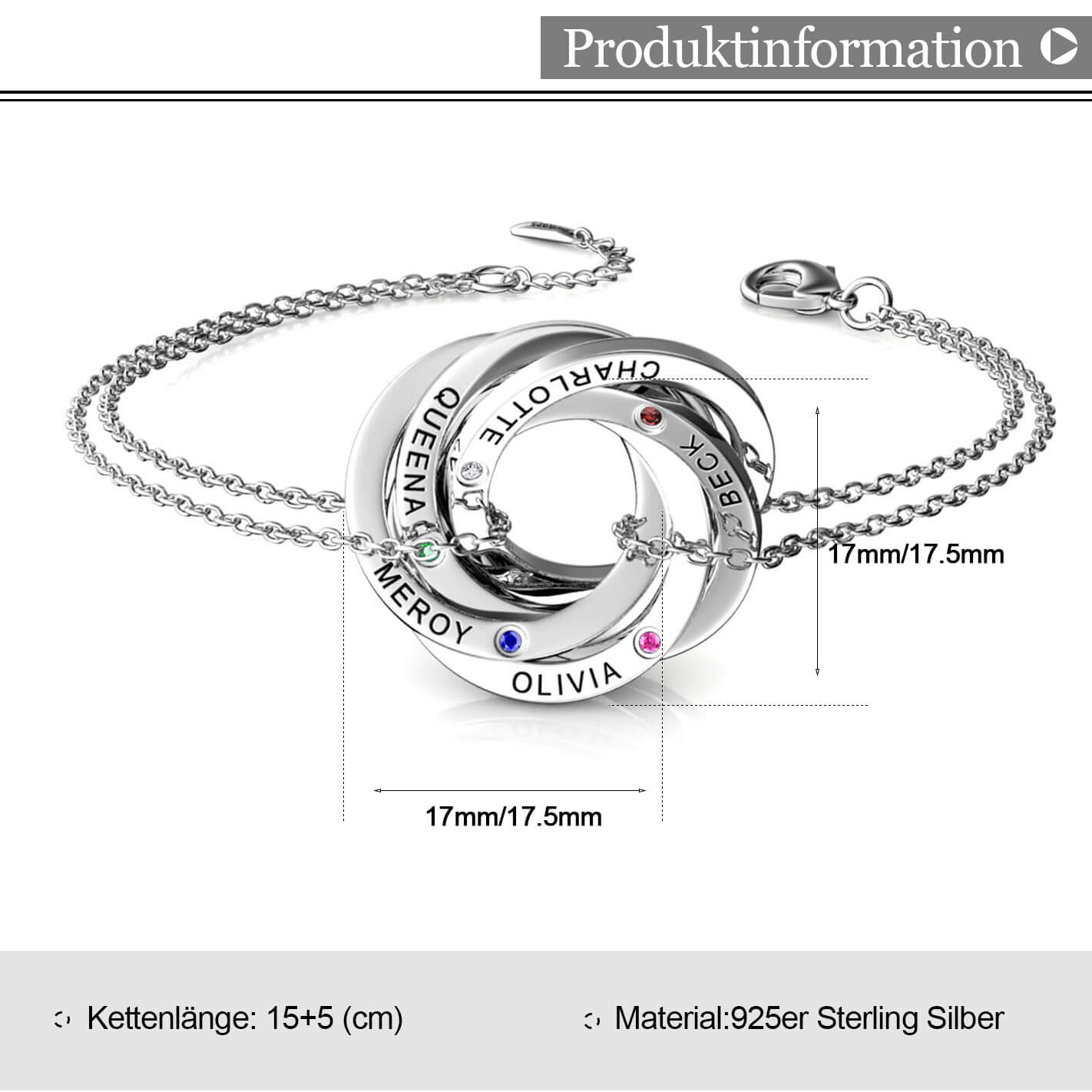 Russische 5 Ringe Armbänder mit 5 Geburtssteinen