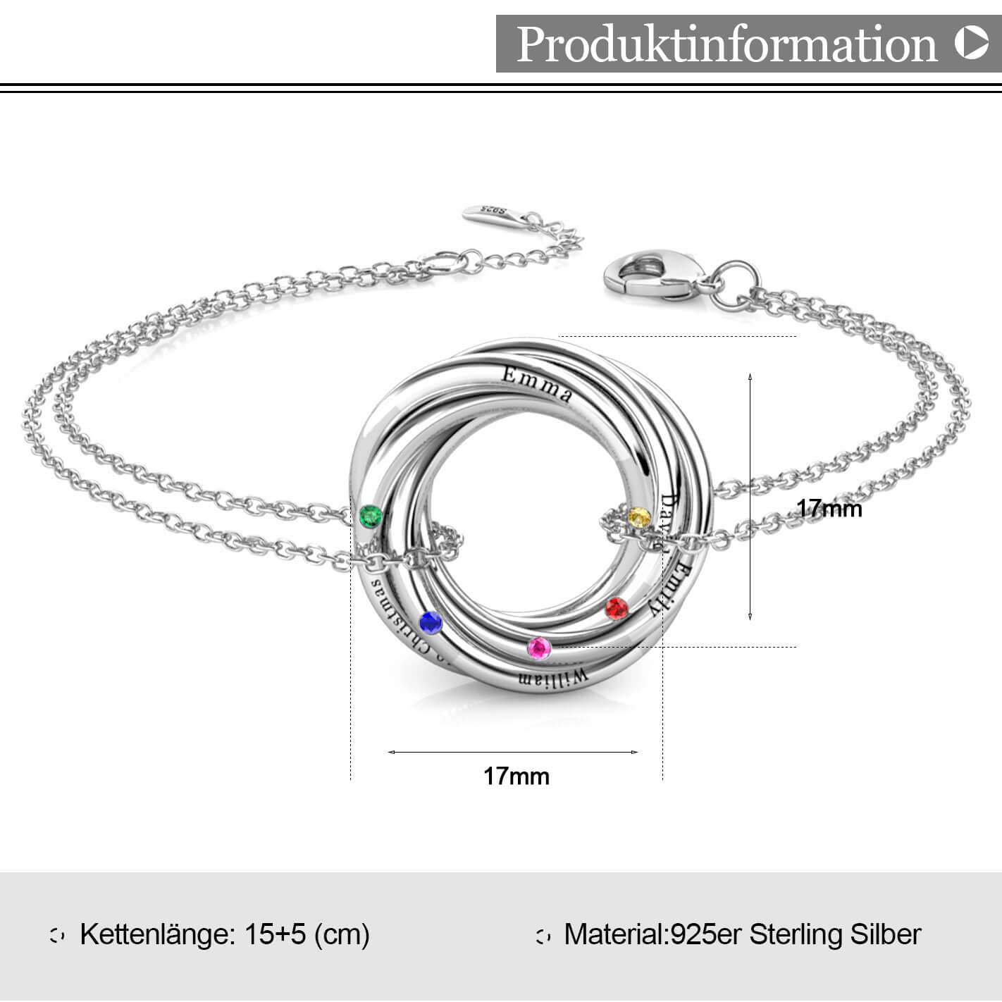 Russische 5 Ringe Armbänder mit 5 Geburtssteinen