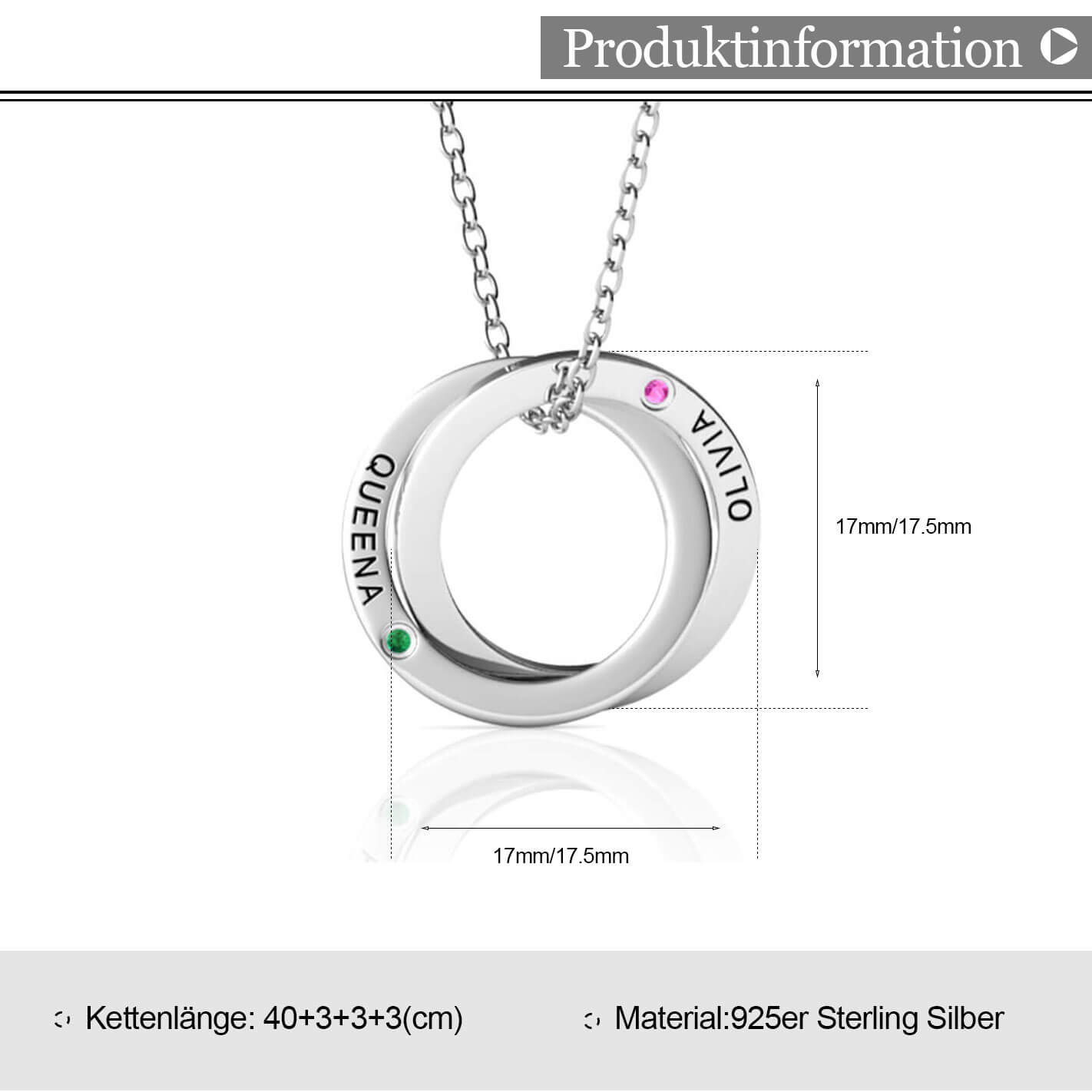 Russische 2 Ringe Kette mit 2 Geburtssteinen