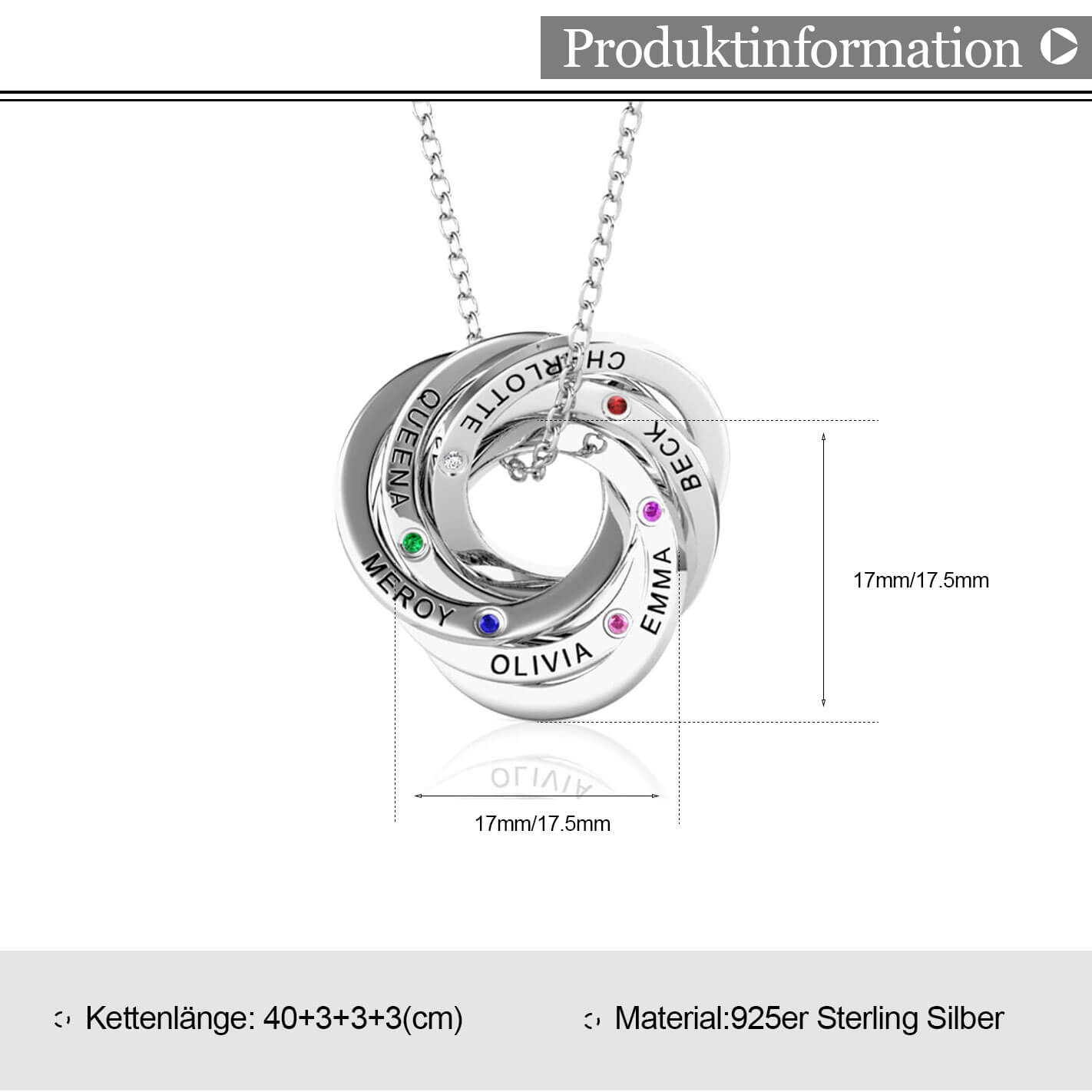 Russische 6 Ringe Kette mit 6 Geburtssteinen