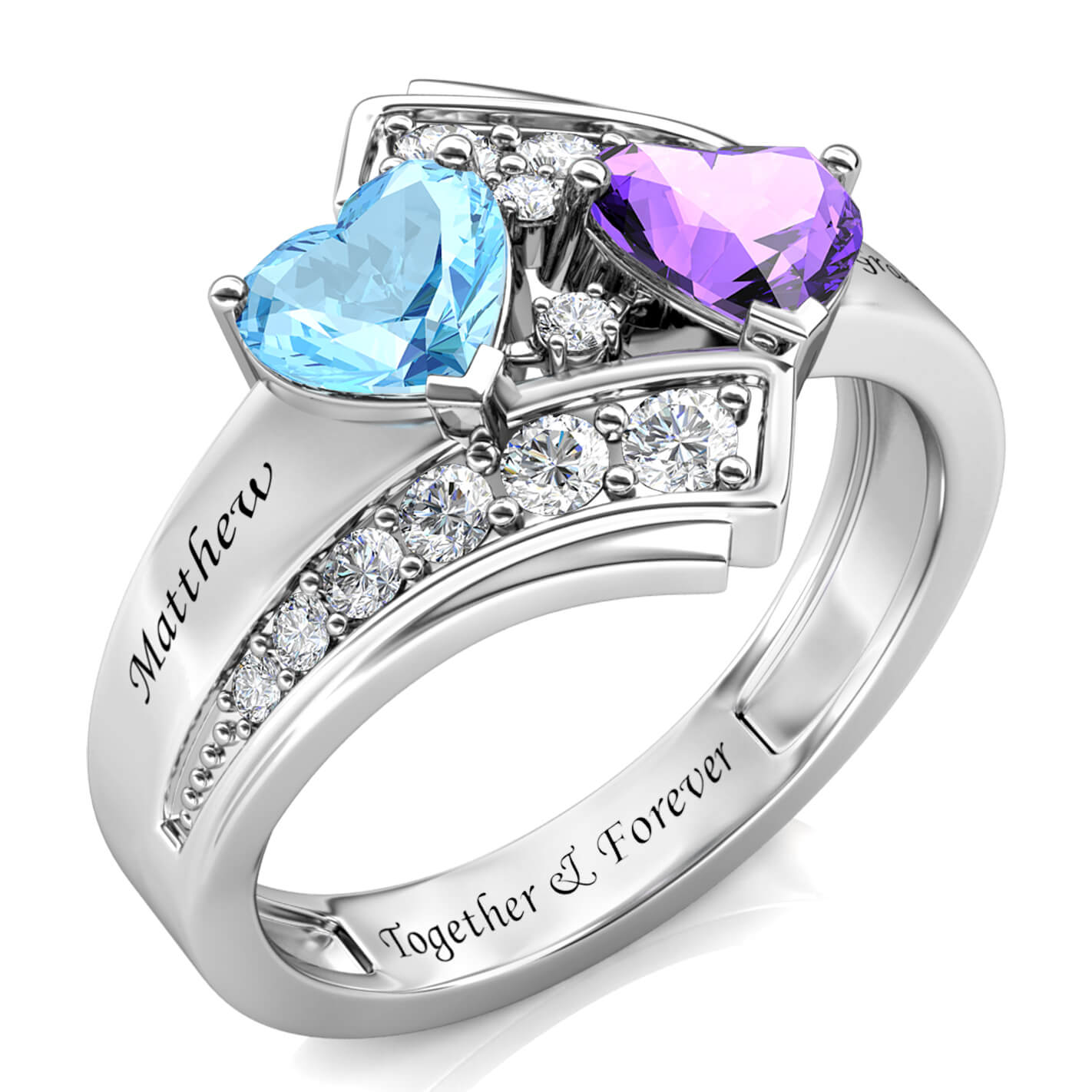 2 Heart Birthstones Ring