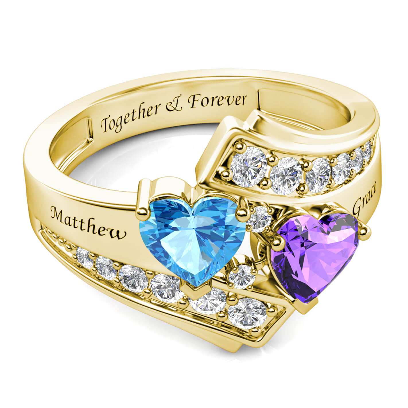 2 Heart Birthstones Ring