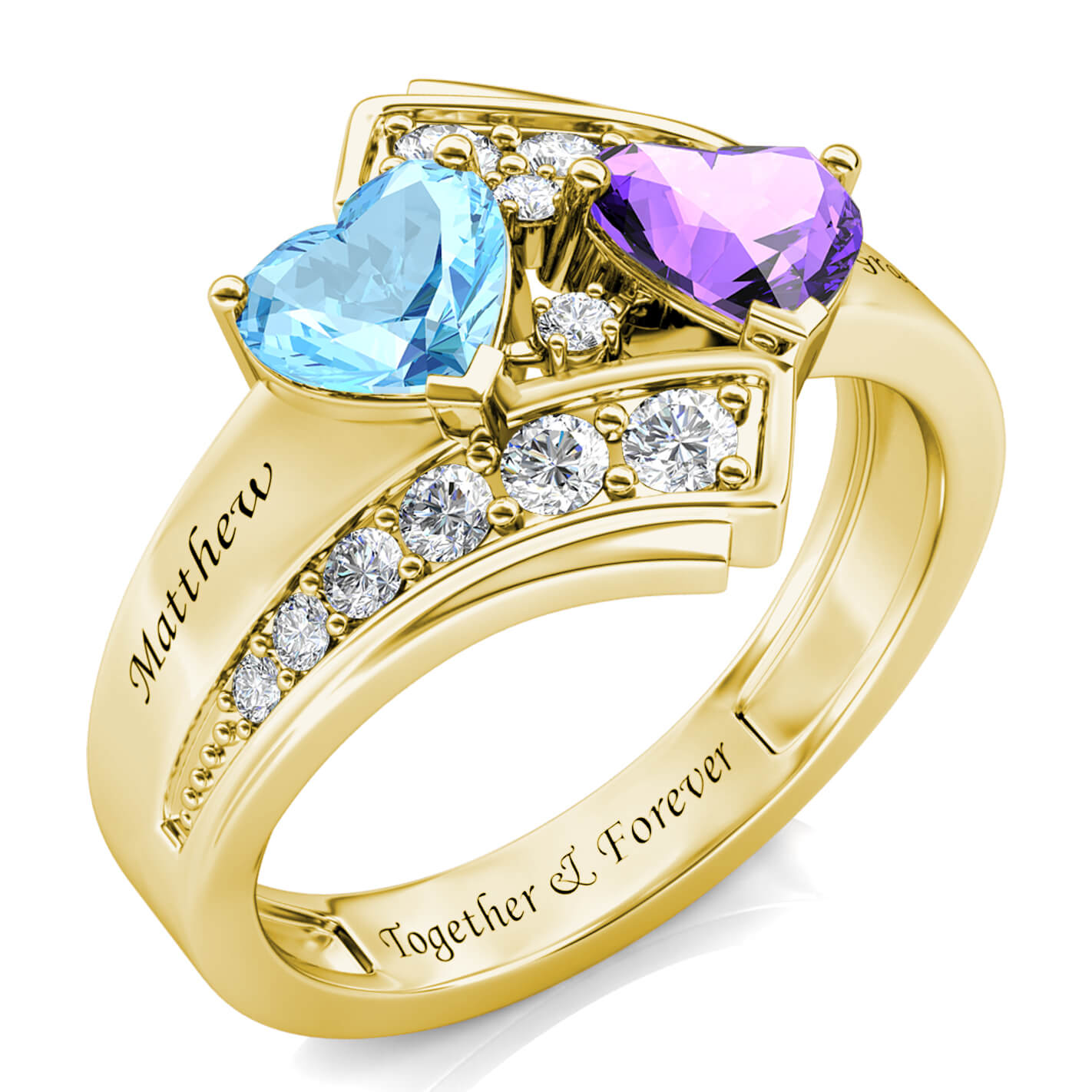 2 Heart Birthstones Ring