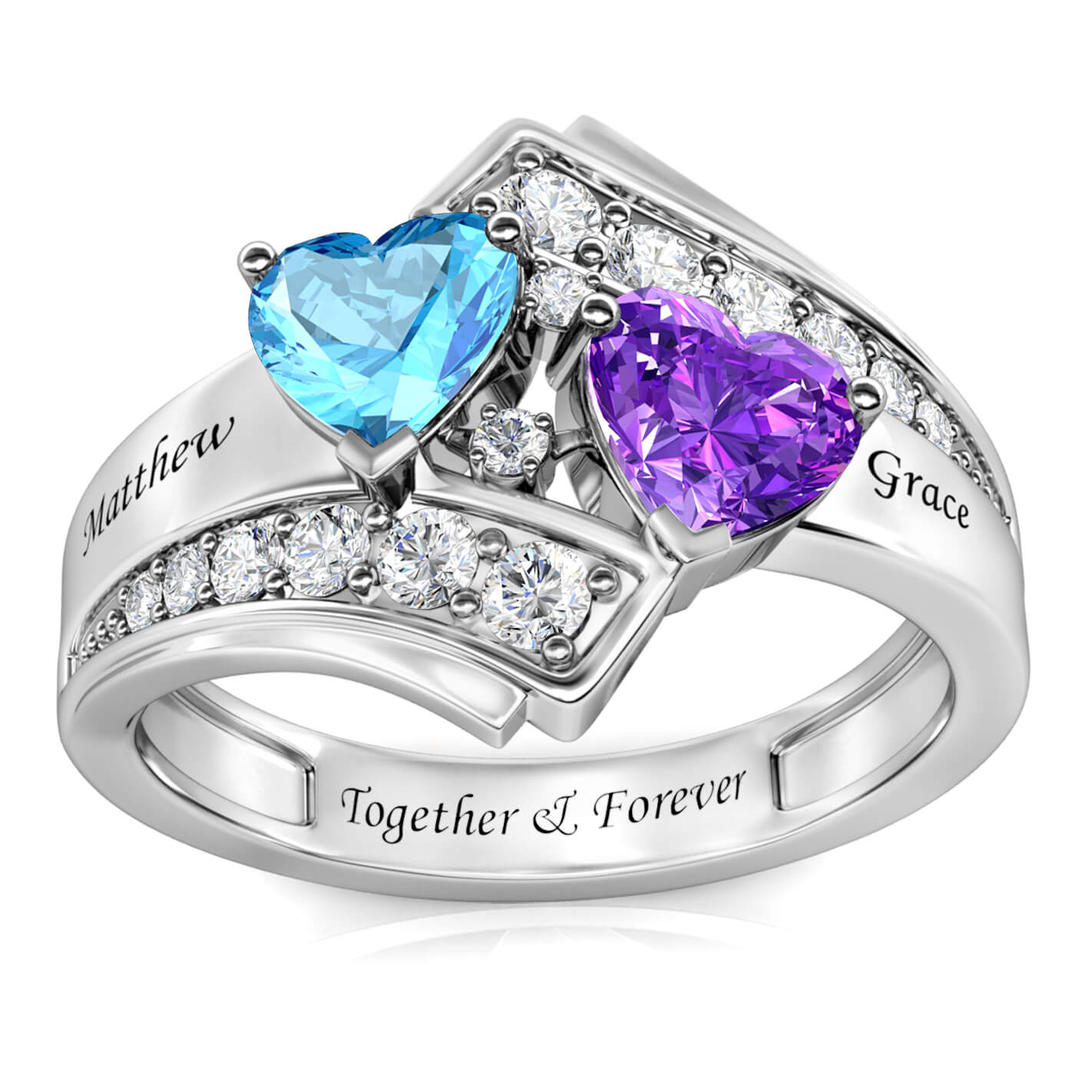 2 Heart Birthstones Ring